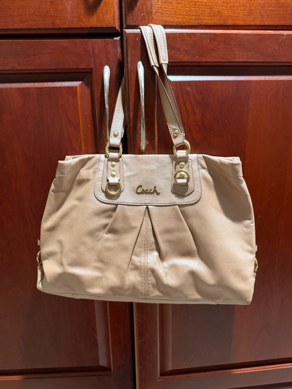 Coach Beige Shoulder Tote with Gold Hardware